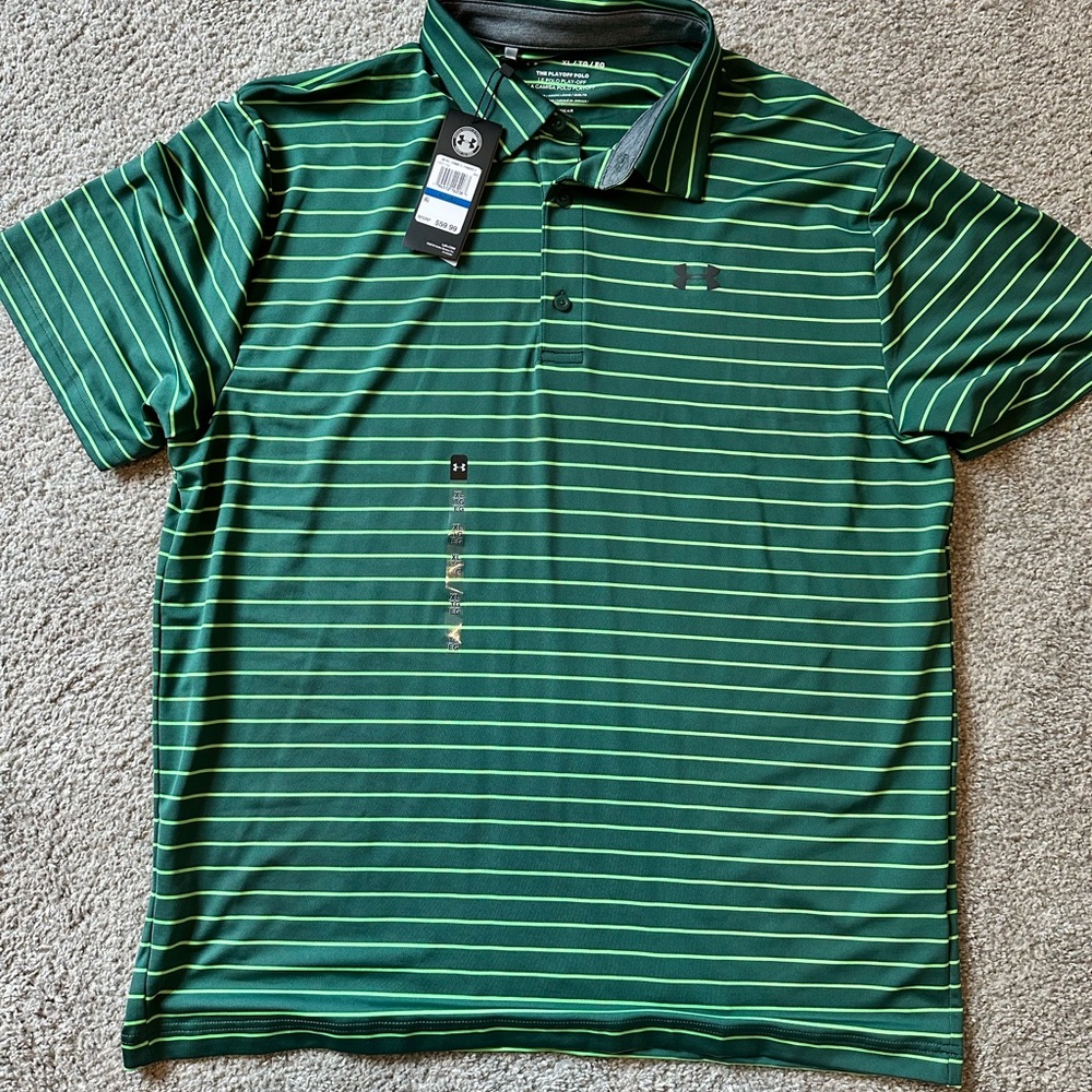 SOLD Under Armour Green Striped Polo Shirt